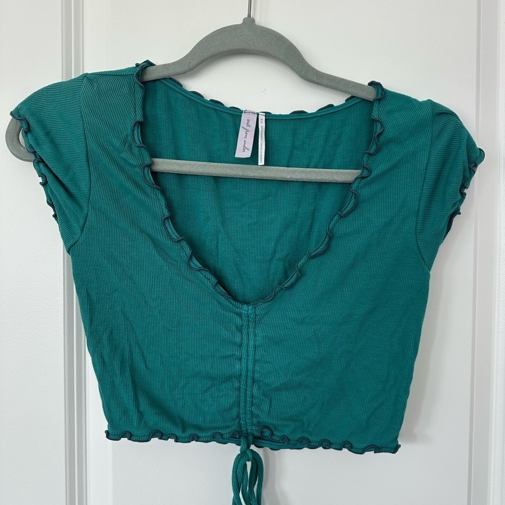 Urban Outfitters Out from Under Teal Ruffle Edge Ribbed Crop Top